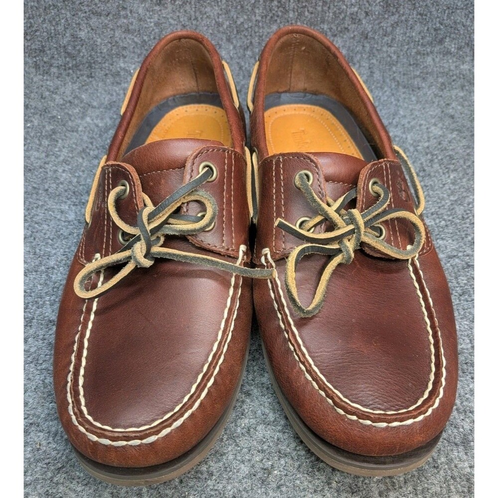 Timberland Men’s 11W Brown Leather Boat Shoes 2 Eye Moc Toe TB025077214